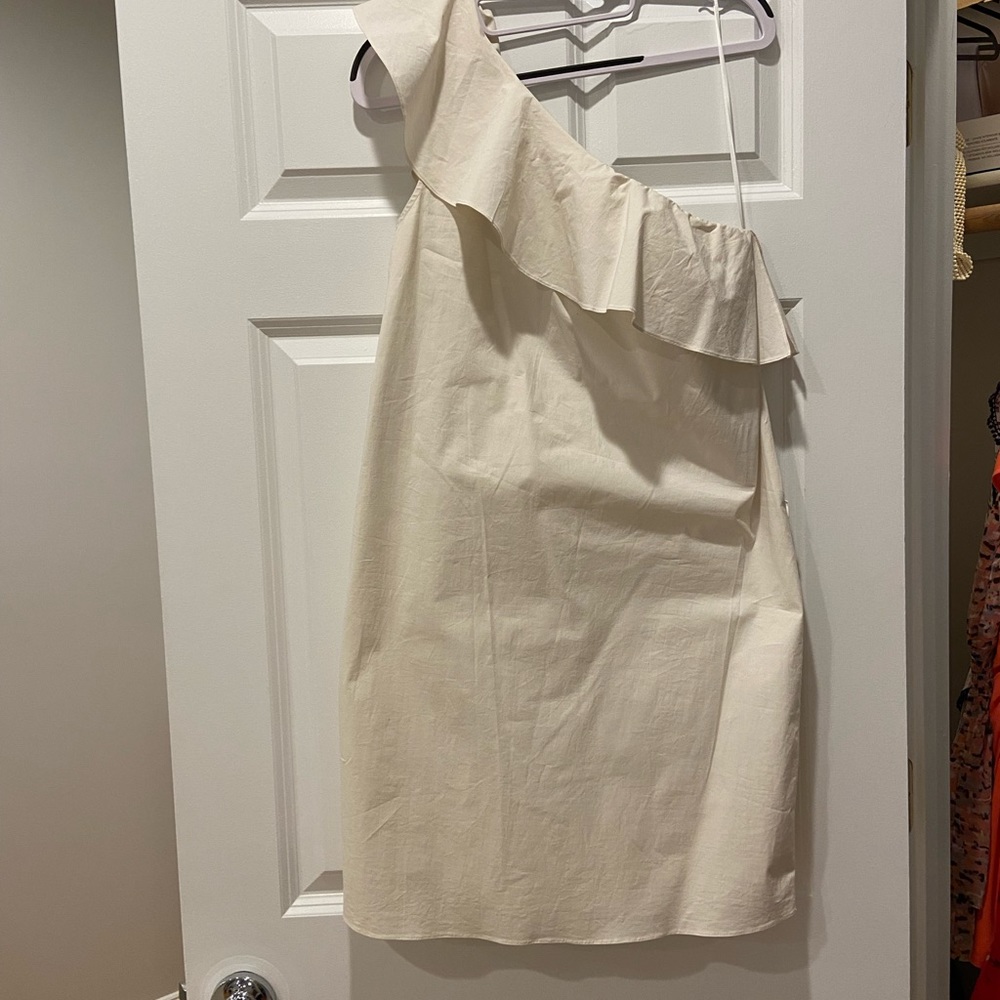 Theory dress. Used once. One shoulder. Off white color